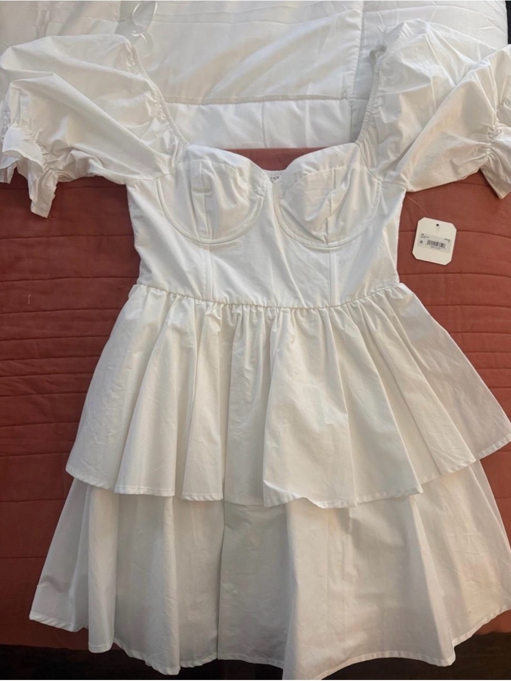 Altar'd State White Puff Sleeve Peplum Mini Dress